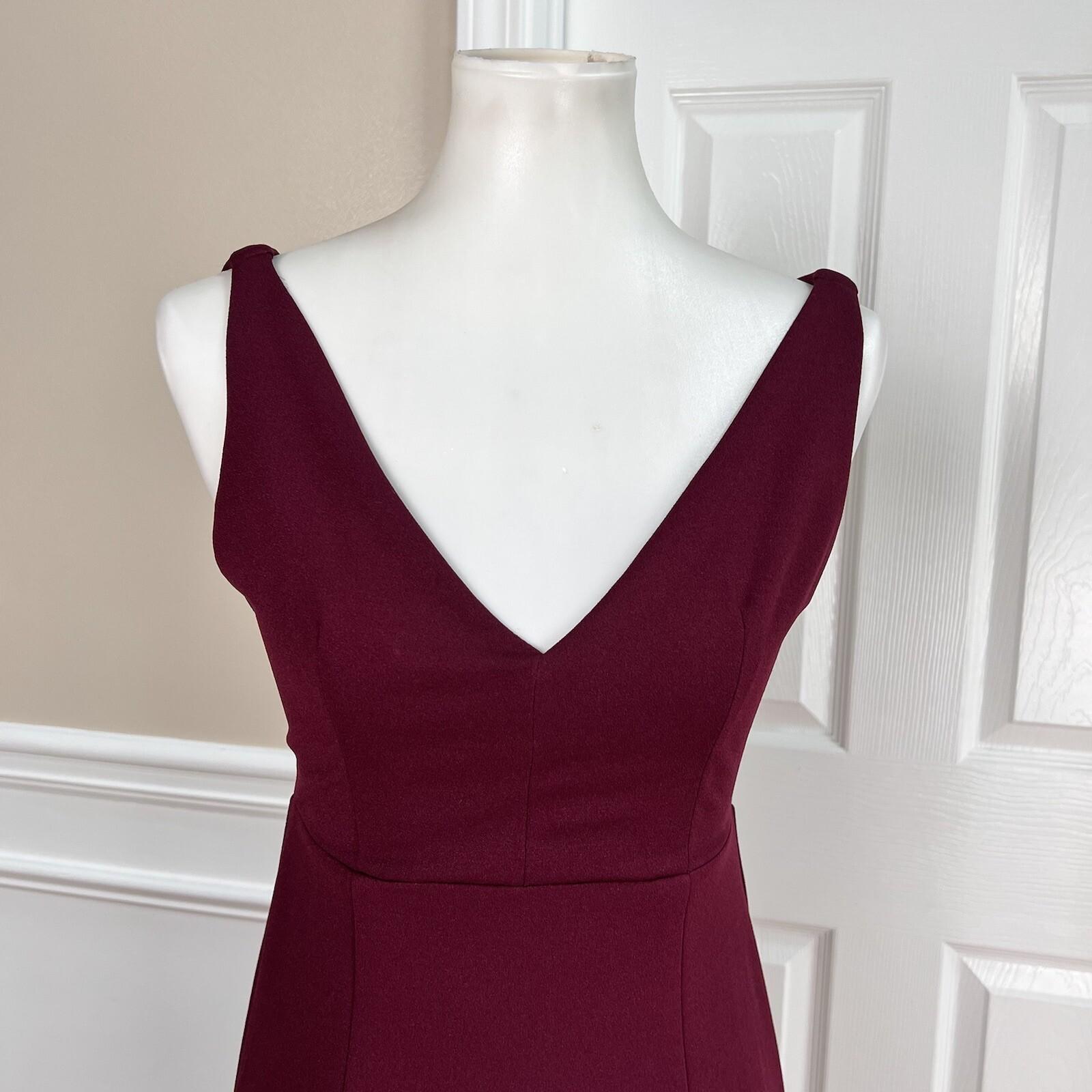 Lulus Polyester Stretch Dress Small Burgundy Sleeveless Maxi Bodycon V neck