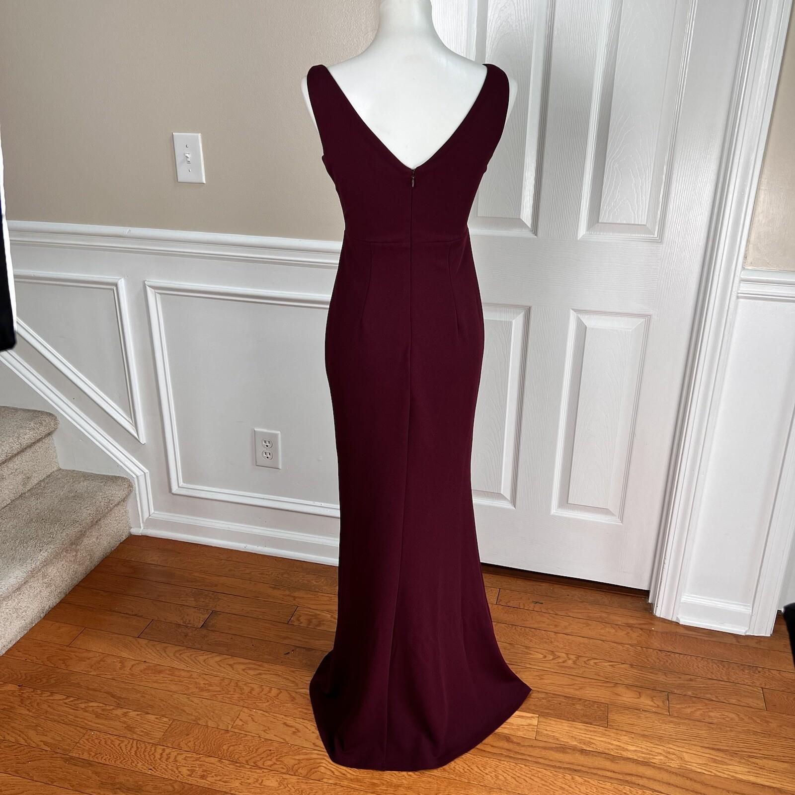 Lulus Polyester Stretch Dress Small Burgundy Sleeveless Maxi Bodycon V neck