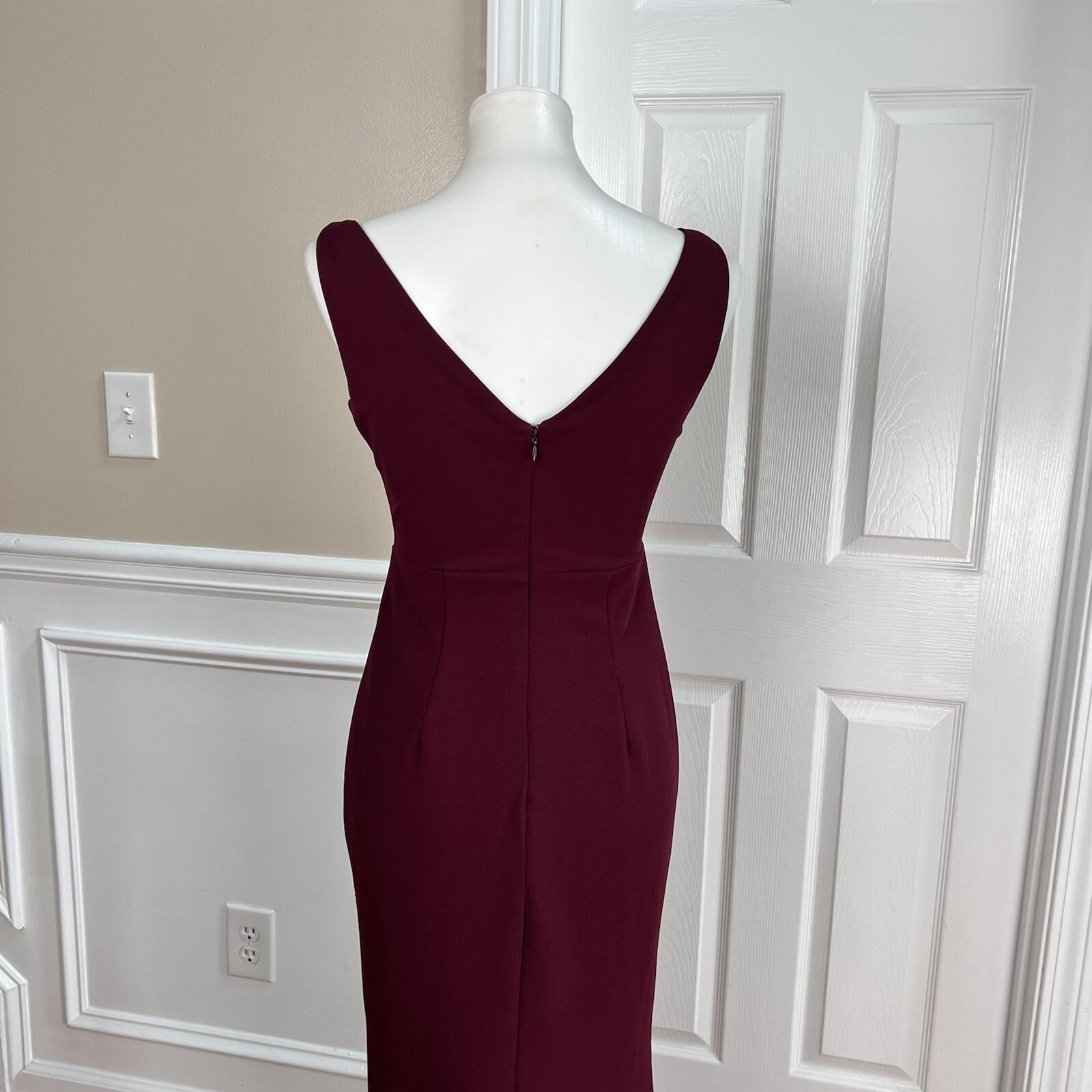 Lulus Polyester Stretch Dress Small Burgundy Sleeveless Maxi Bodycon V neck