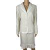 Le Suit Tweed Skirt Suit Size 10 Off White Ruffle 2 Piece Notch Collar Women New