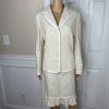 Le Suit Tweed Skirt Suit Size 10 Off White Ruffle 2 Piece Notch Collar Women New