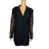 OLEG CASINI VTG 2PC Black Acetate Lace Blend Cocktail Mini Skirt Suit Size 16