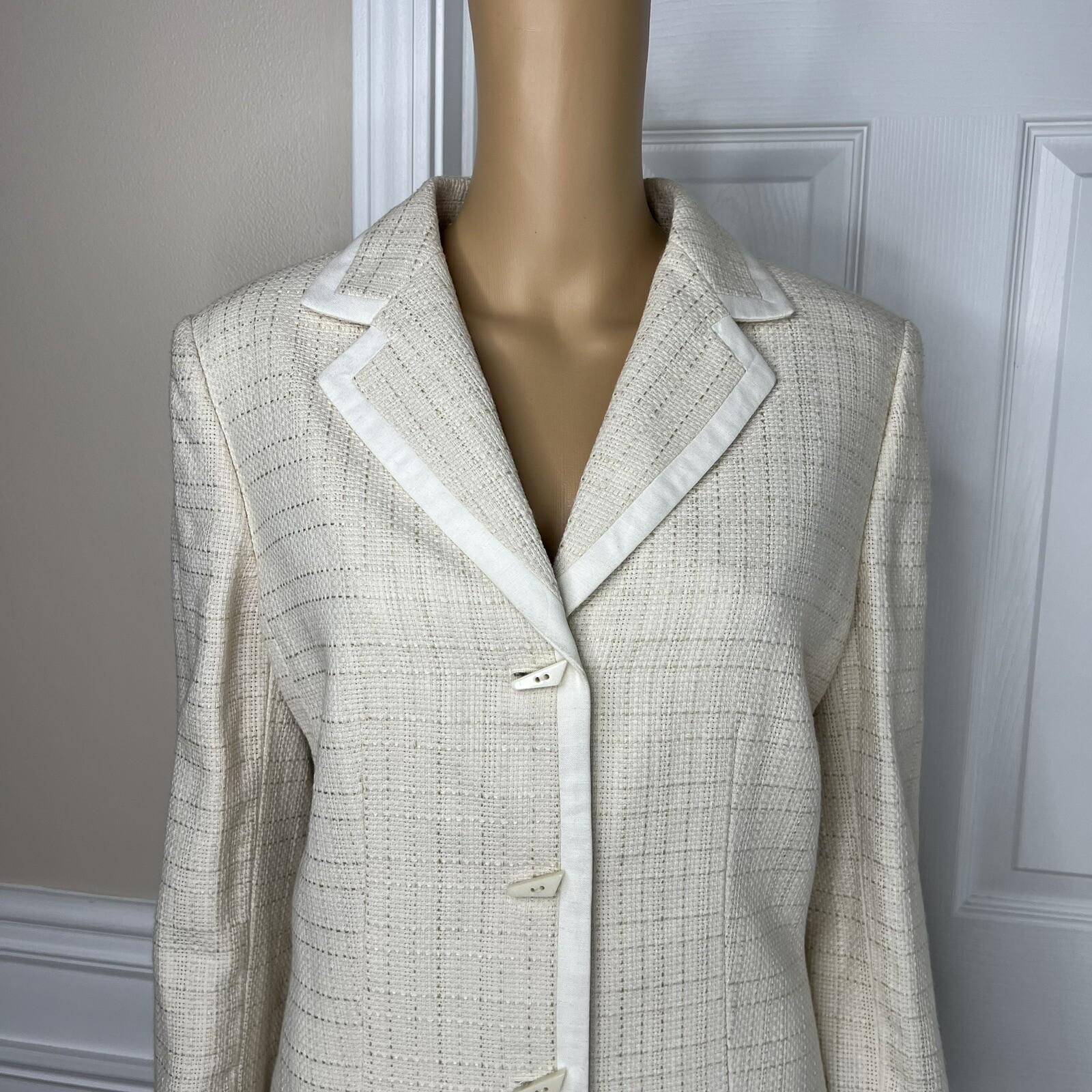Le Suit Tweed Skirt Suit Size 10 Off White Ruffle 2 Piece Notch Collar Women New