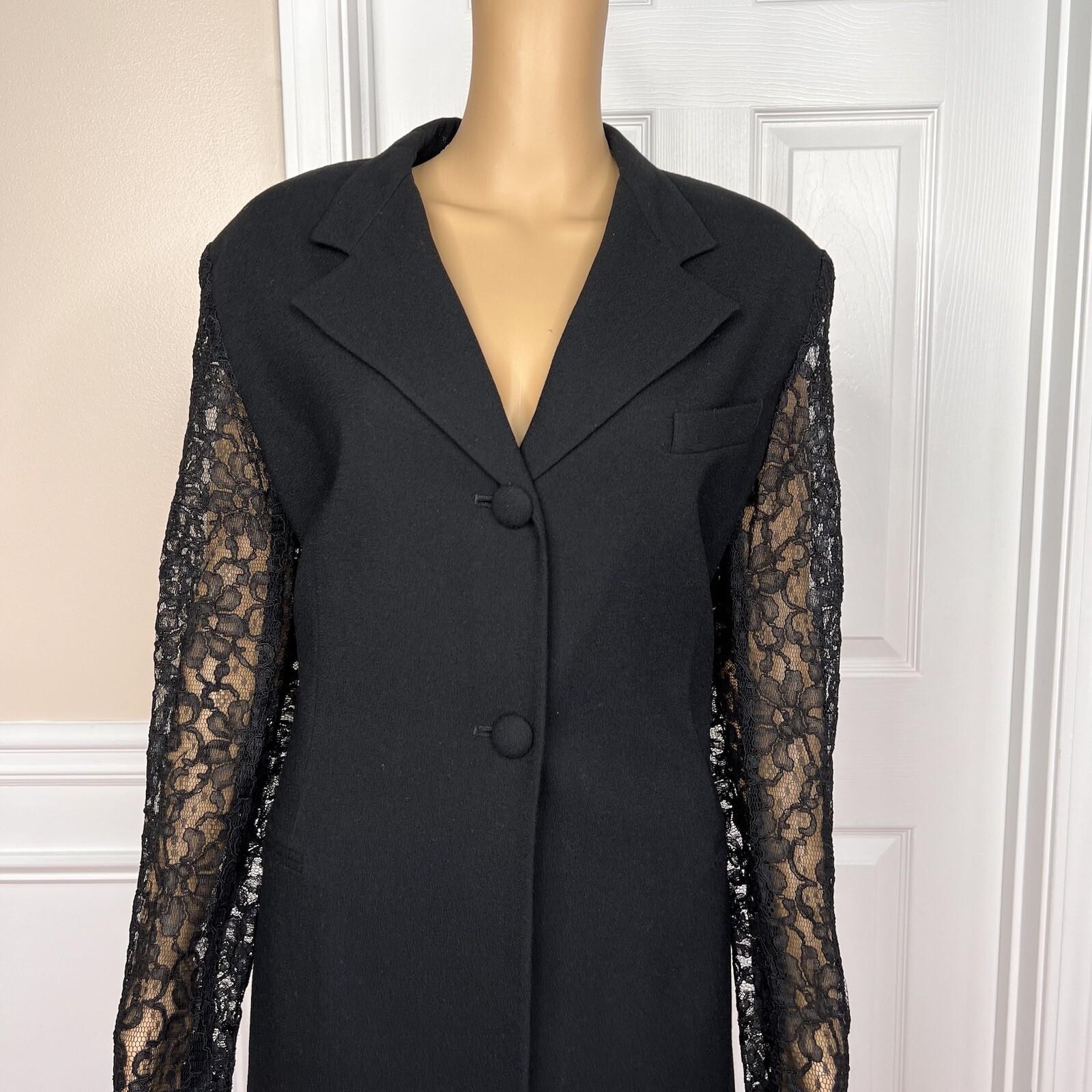 OLEG CASINI VTG 2PC Black Acetate Lace Blend Cocktail Mini Skirt Suit Size 16