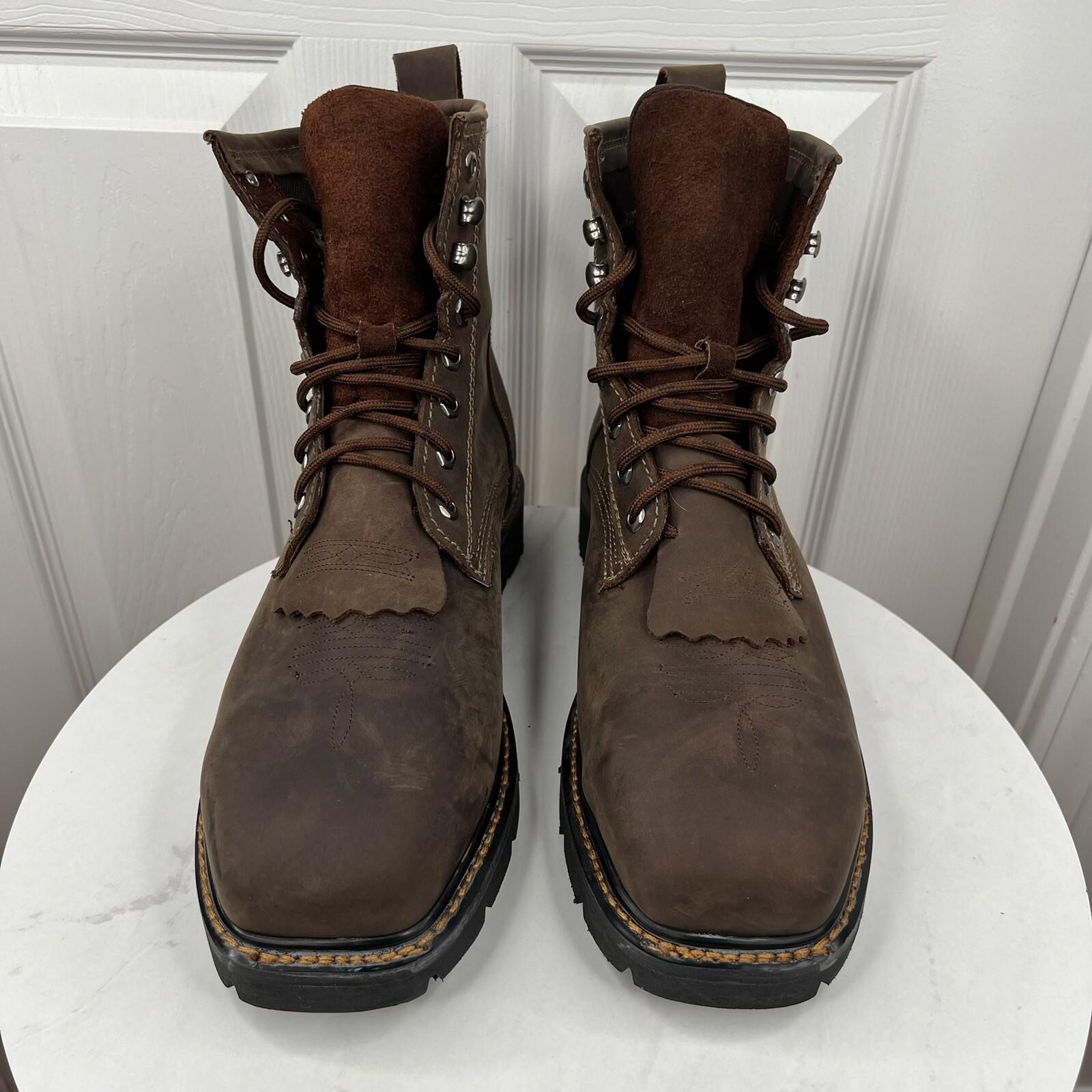 Cody James Leather Boots Size 9EE Brown Waterproof Composite Toe Kiltie Lace Up