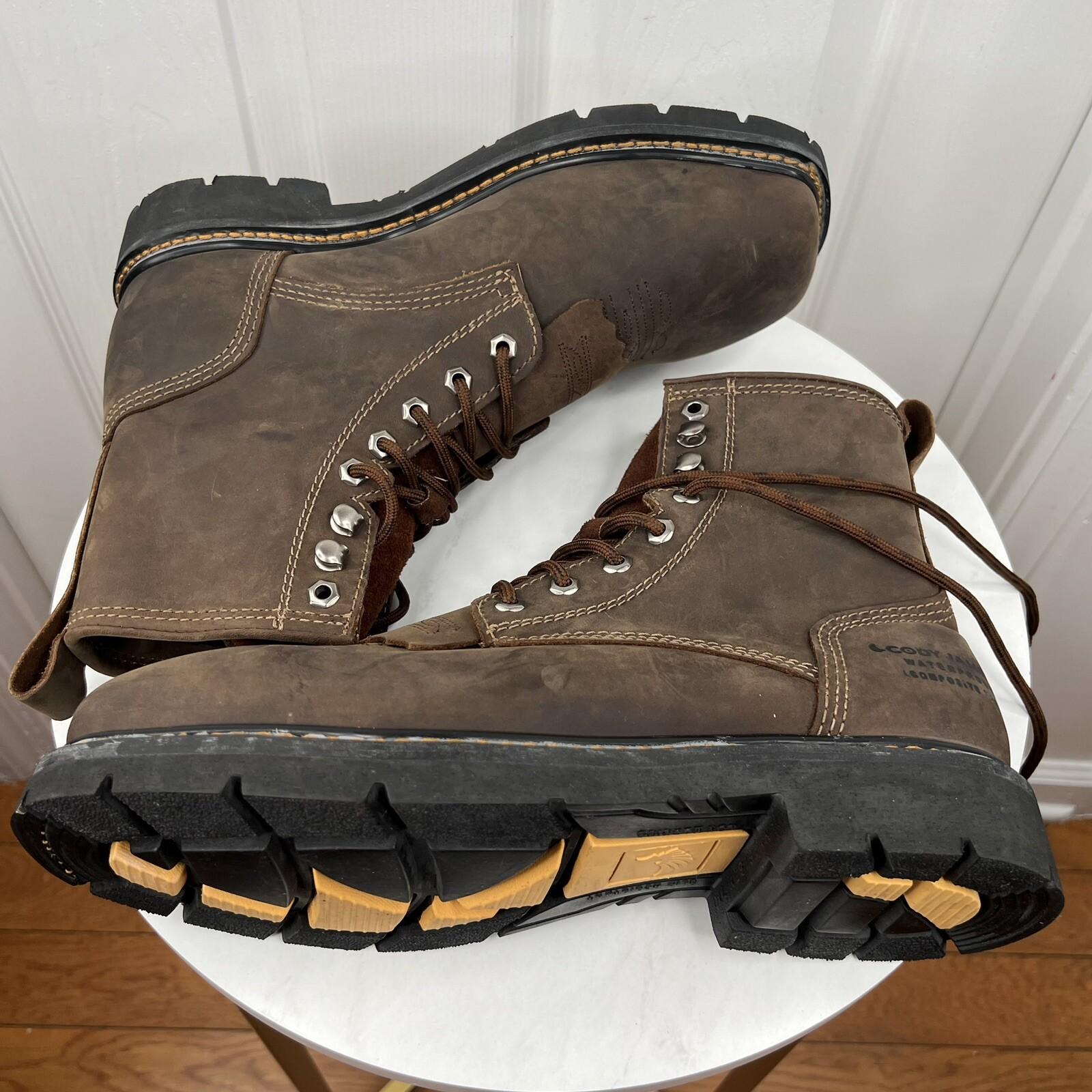Cody James Leather Boots Size 9EE Brown Waterproof Composite Toe Kiltie Lace Up