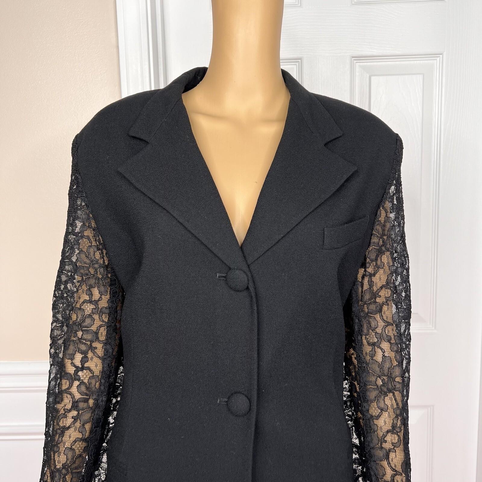 OLEG CASINI VTG 2PC Black Acetate Lace Blend Cocktail Mini Skirt Suit Size 16