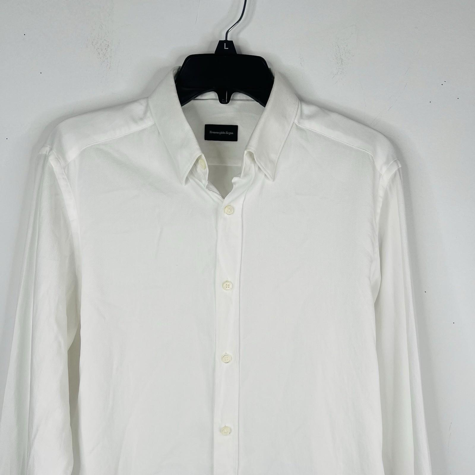 Ermenegildo Zegna Men Button Up Shirt Size M White High Low Made In Turkey