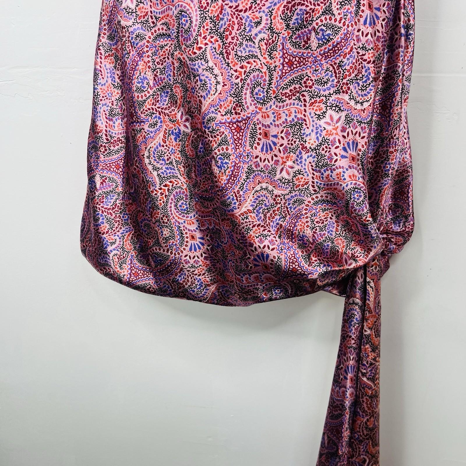 Cinq a Sept Mini dress Size 14 Paisley Ryder Pink Satin Cowl Draped Party New