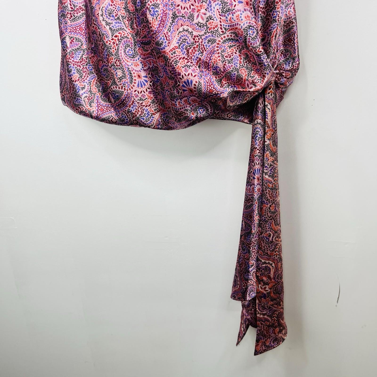 Cinq a Sept Mini dress Size 14 Paisley Ryder Pink Satin Cowl Draped Party New