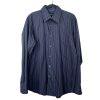 Boss Hugo Boss Button Up Shirt 43/17 Navy Blue Striped Long Sleeve Made In Italy