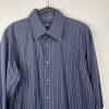 Boss Hugo Boss Button Up Shirt 43/17 Navy Blue Striped Long Sleeve Made In Italy