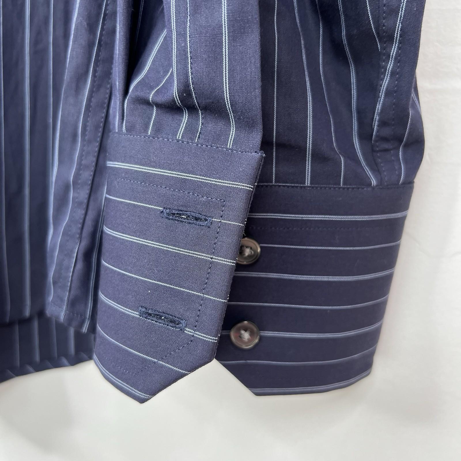 Boss Hugo Boss Button Up Shirt 43/17 Navy Blue Striped Long Sleeve Made In Italy