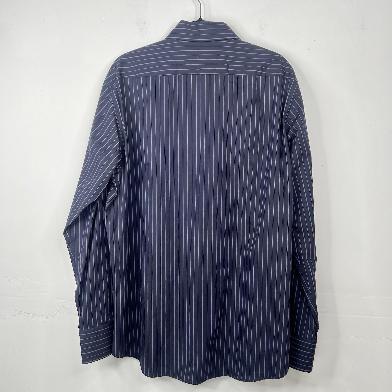 Boss Hugo Boss Button Up Shirt 43/17 Navy Blue Striped Long Sleeve Made In Italy