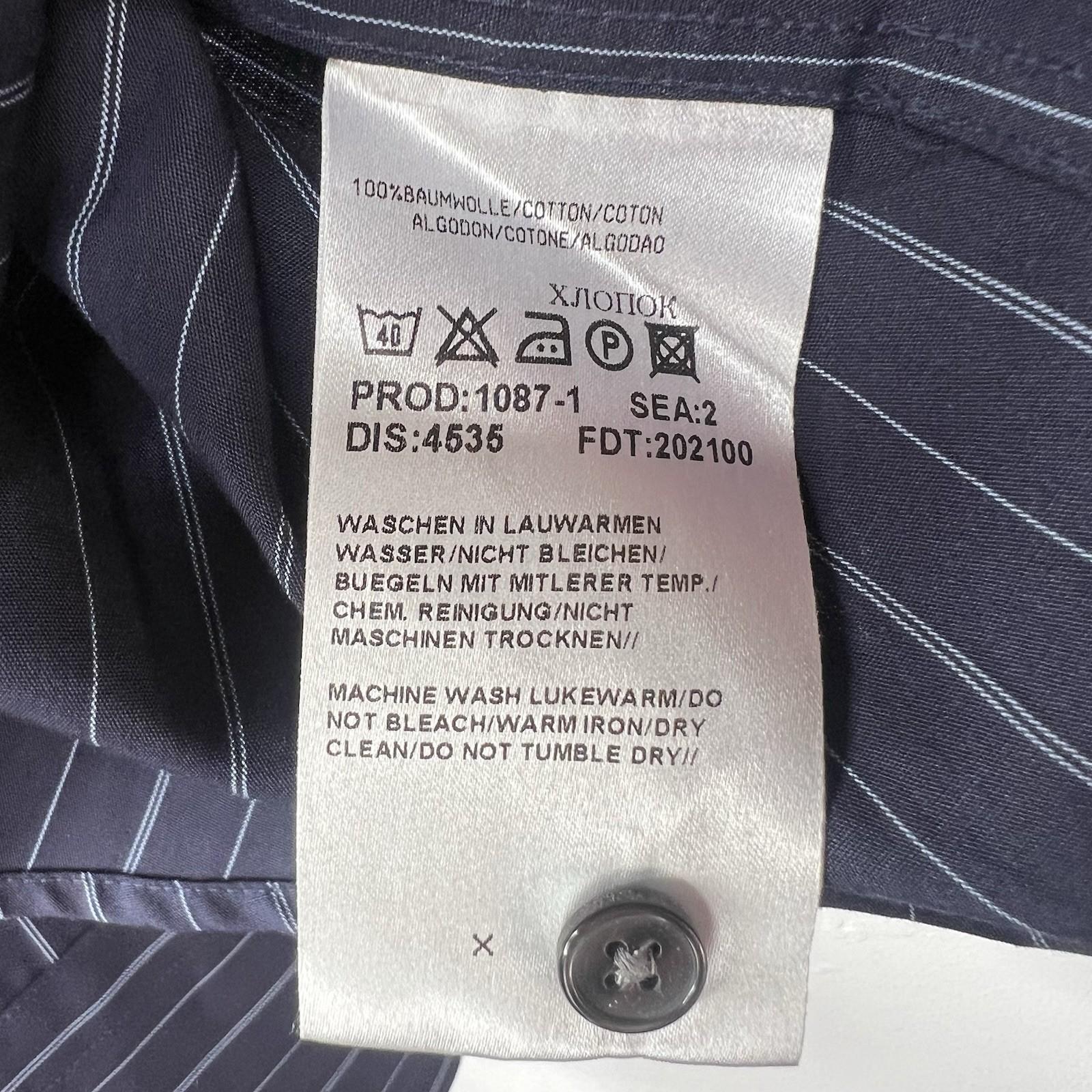Boss Hugo Boss Button Up Shirt 43/17 Navy Blue Striped Long Sleeve Made In Italy