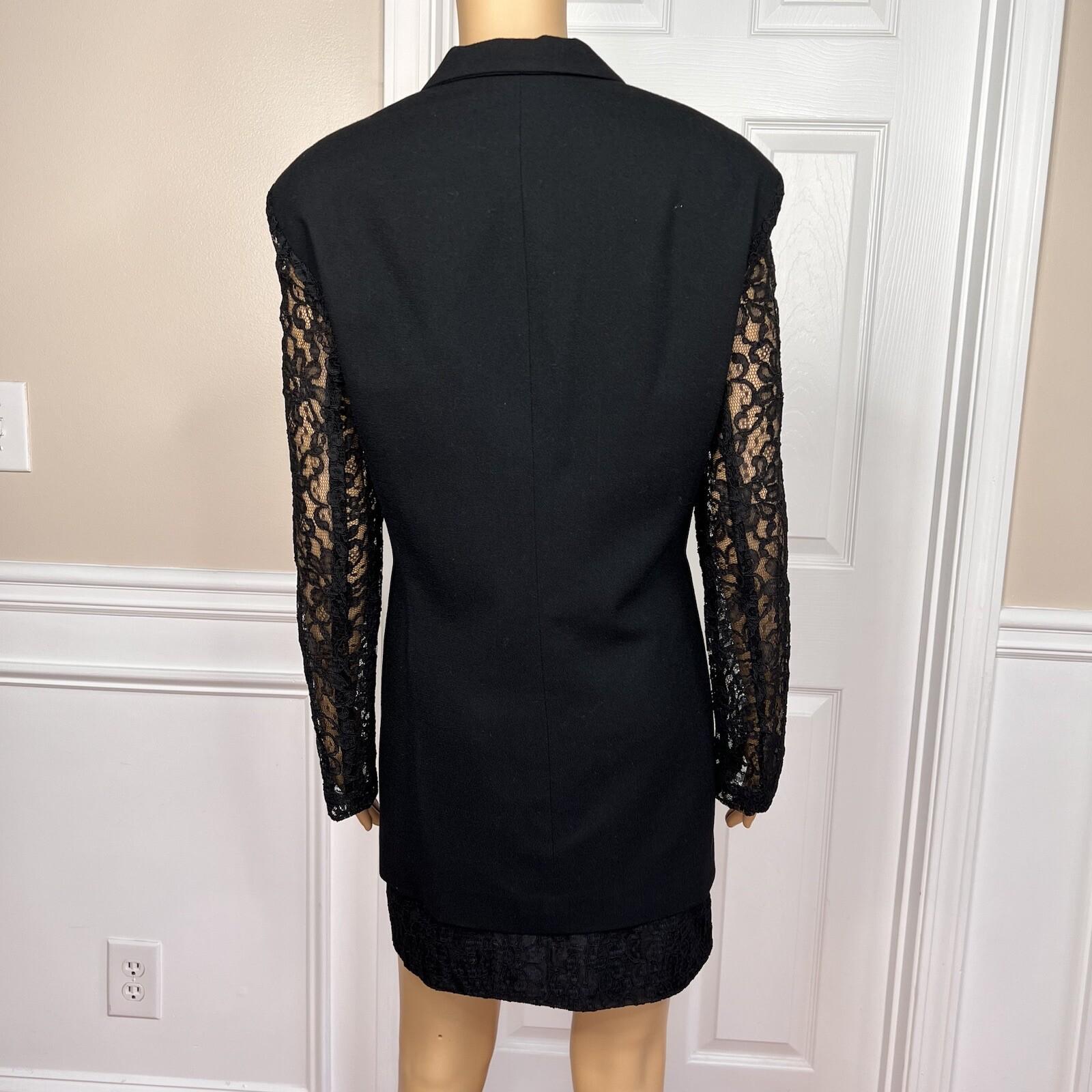 OLEG CASINI VTG 2PC Black Acetate Lace Blend Cocktail Mini Skirt Suit Size 16
