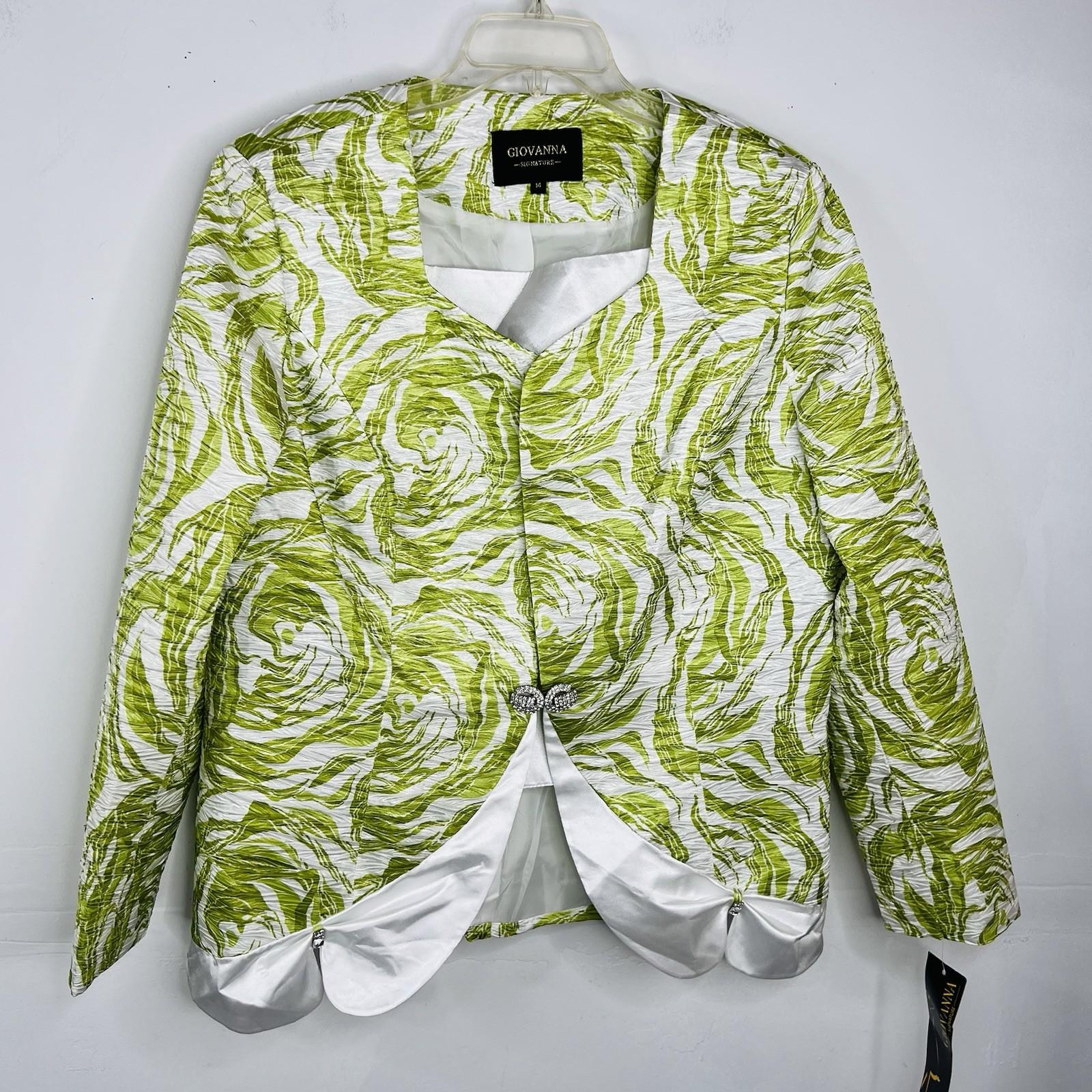 Giovanna Signature 2PC Skirt Suit 14 White Green Stunning Feminine Collarless