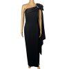 10-6140.jpg Dave & Johnny VTG One Shoulder Maxi Gown Size 6/8 Black Draped Neckline Formal