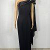 10-6141.jpg Dave & Johnny VTG One Shoulder Maxi Gown Size 6/8 Black Draped Neckline Formal