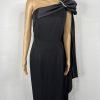 10-6143.jpg Dave & Johnny VTG One Shoulder Maxi Gown Size 6/8 Black Draped Neckline Formal