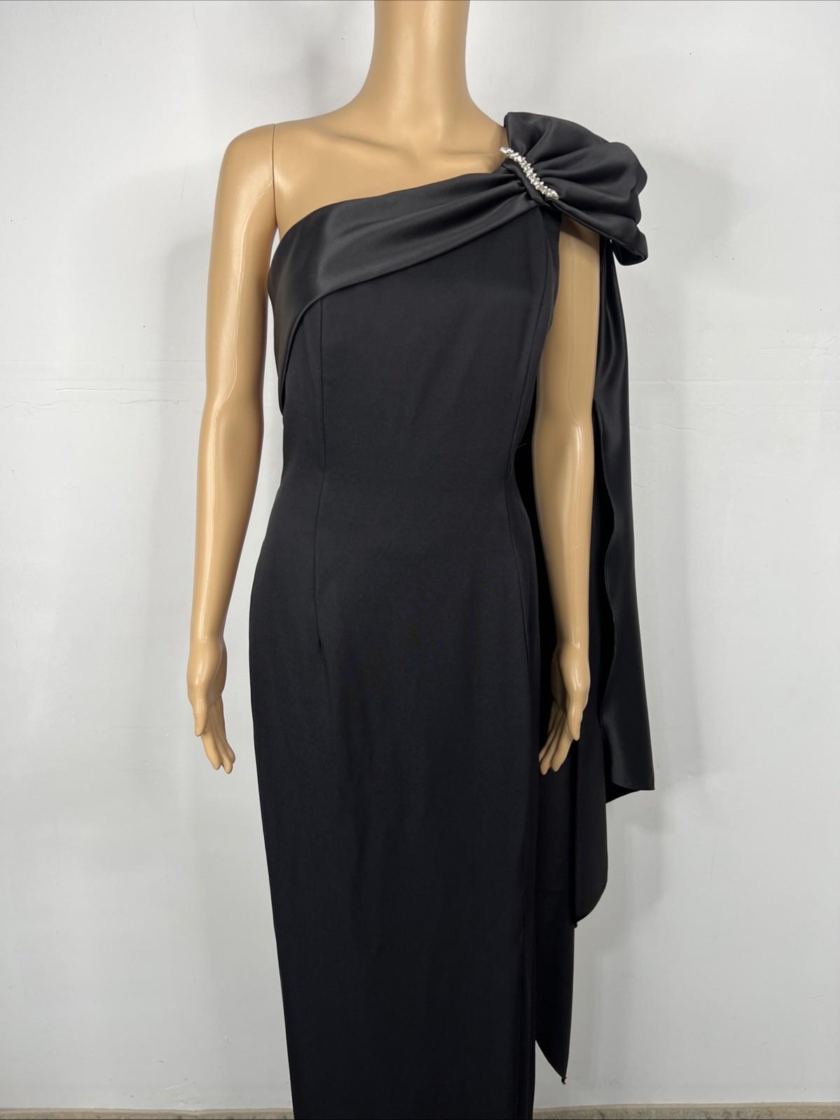10-6143.jpg Dave & Johnny VTG One Shoulder Maxi Gown Size 6/8 Black Draped Neckline Formal