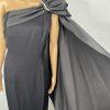 10-6147.jpg Dave & Johnny VTG One Shoulder Maxi Gown Size 6/8 Black Draped Neckline Formal