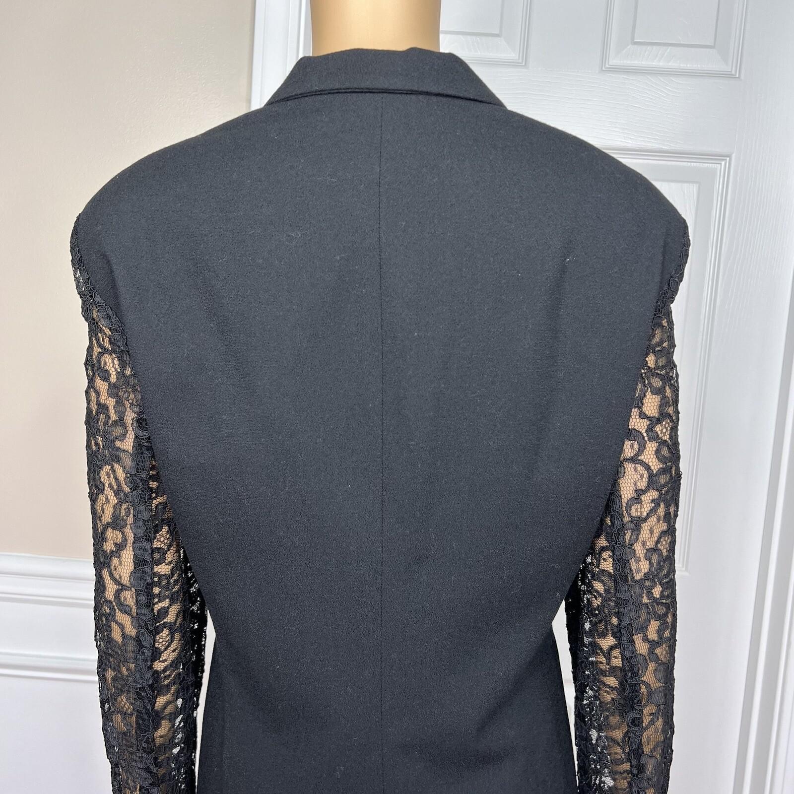 OLEG CASINI VTG 2PC Black Acetate Lace Blend Cocktail Mini Skirt Suit Size 16