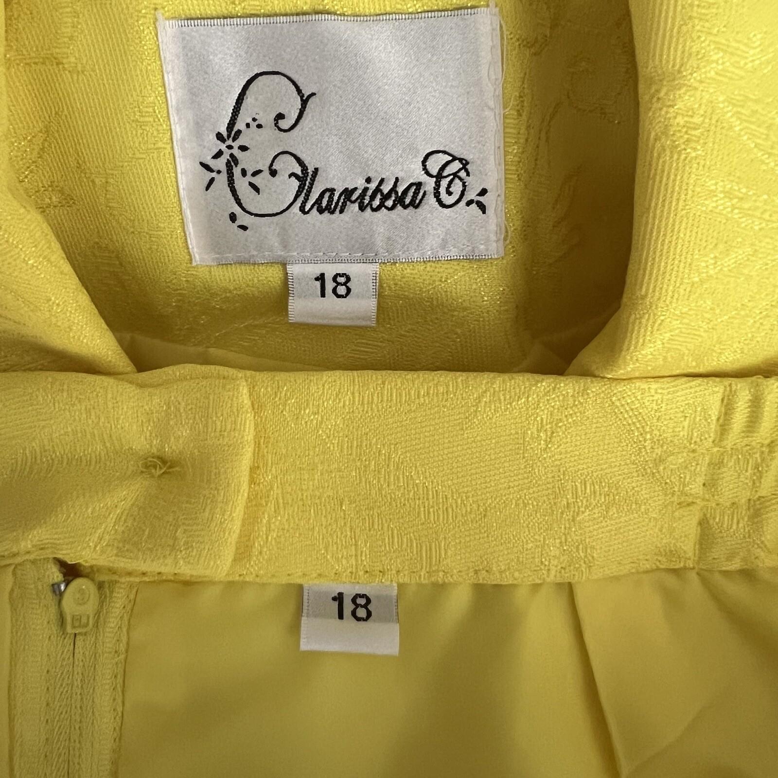 Clarissa Women Polyester Skirt Suit Size 18 Yellow Pleated Shawl Collar 2PC New