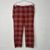 A SHIRT THING Women Cotton Flannel Pants Size S Red Striped Plaid Skinny Raw Hem