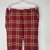 A SHIRT THING Women Cotton Flannel Pants Size S Red Striped Plaid Skinny Raw Hem