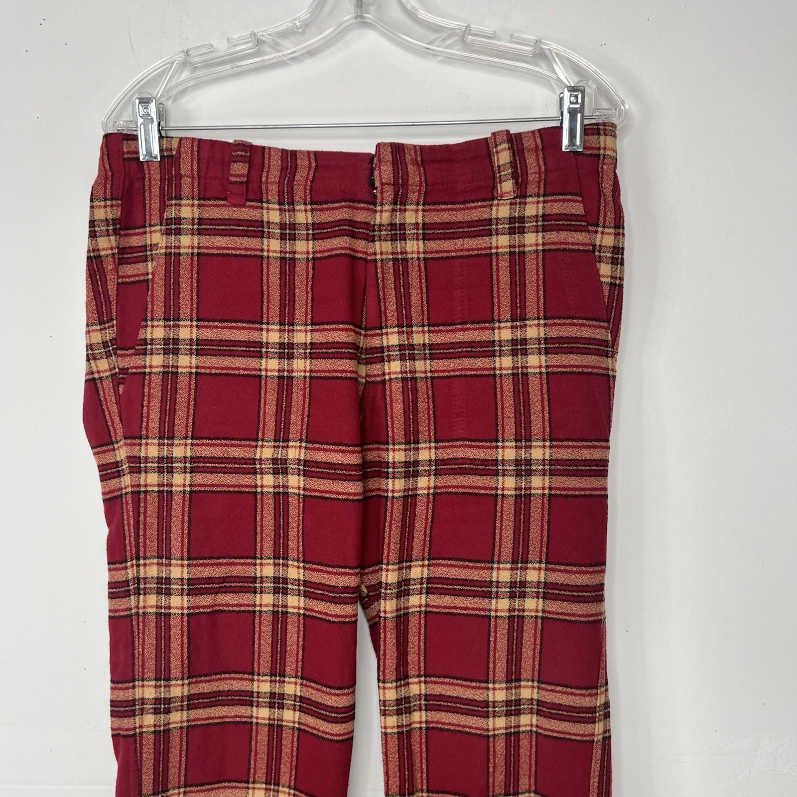 A SHIRT THING Women Cotton Flannel Pants Size S Red Striped Plaid Skinny Raw Hem