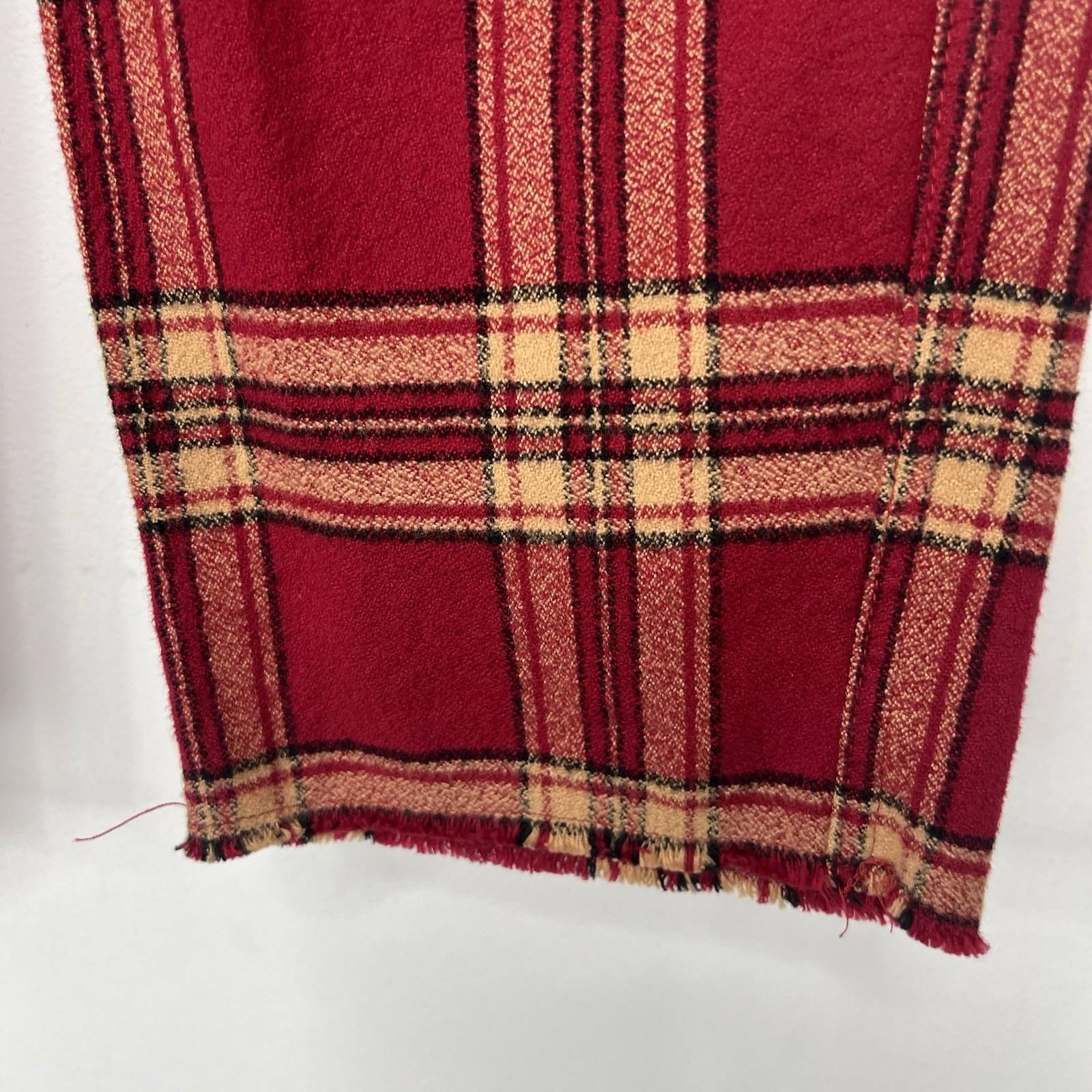 A SHIRT THING Women Cotton Flannel Pants Size S Red Striped Plaid Skinny Raw Hem