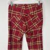 A SHIRT THING Women Cotton Flannel Pants Size S Red Striped Plaid Skinny Raw Hem