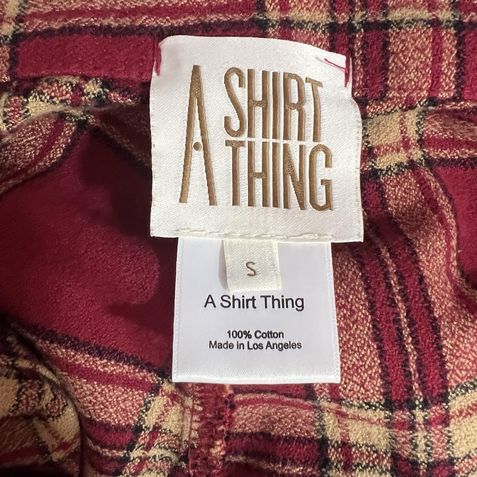 A SHIRT THING Women Cotton Flannel Pants Size S Red Striped Plaid Skinny Raw Hem