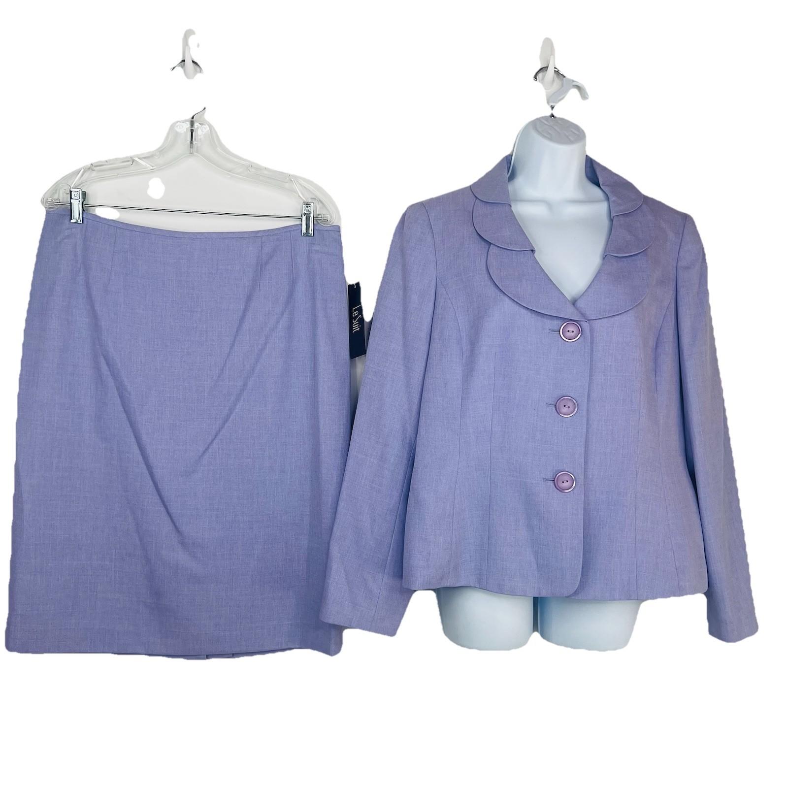 10-6170.jpg Le Suit Polyester Skirt Suit Size 12 Purple Lined Notch Collar Cocktail 2PC New