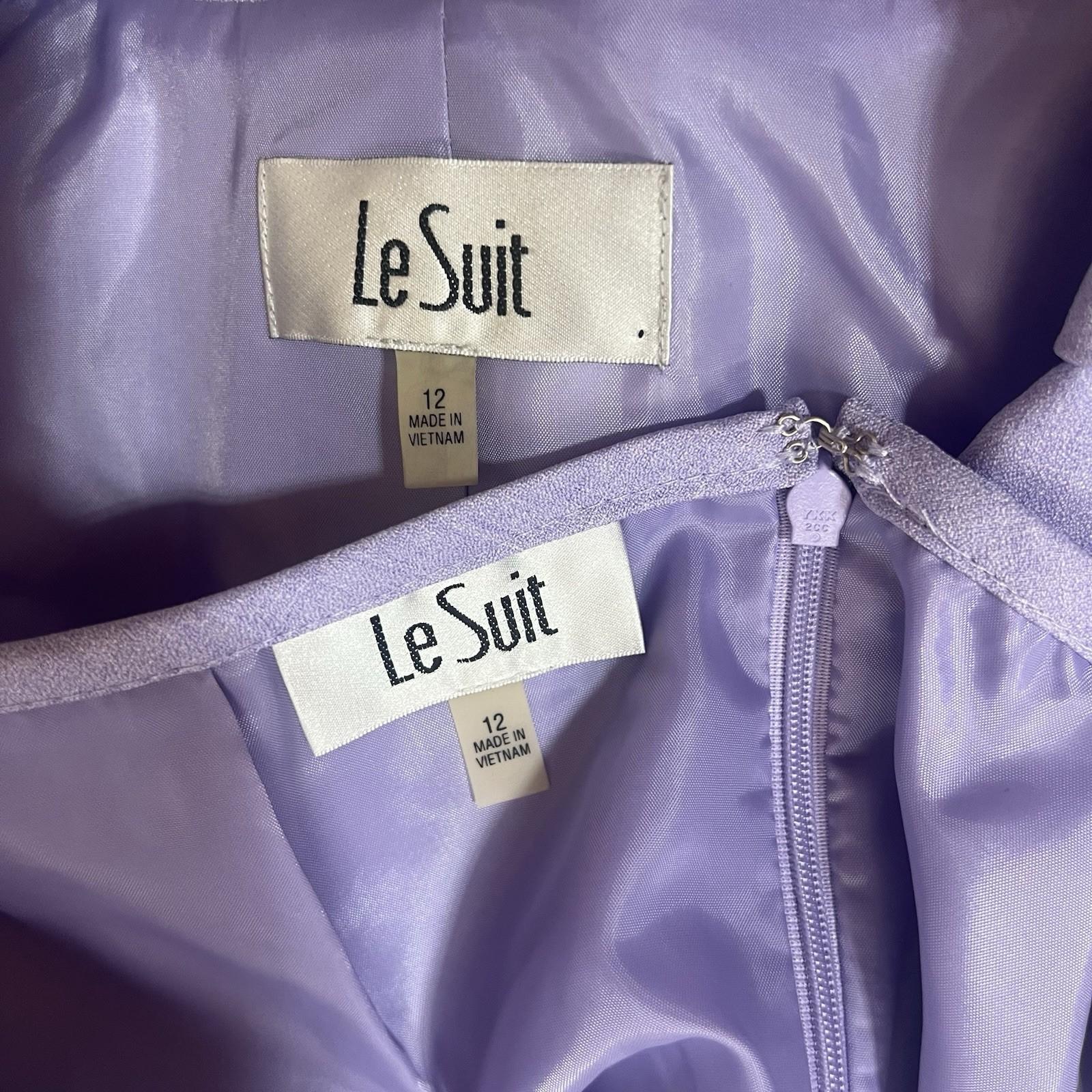 10-6178.jpg Le Suit Polyester Skirt Suit Size 12 Purple Lined Notch Collar Cocktail 2PC New
