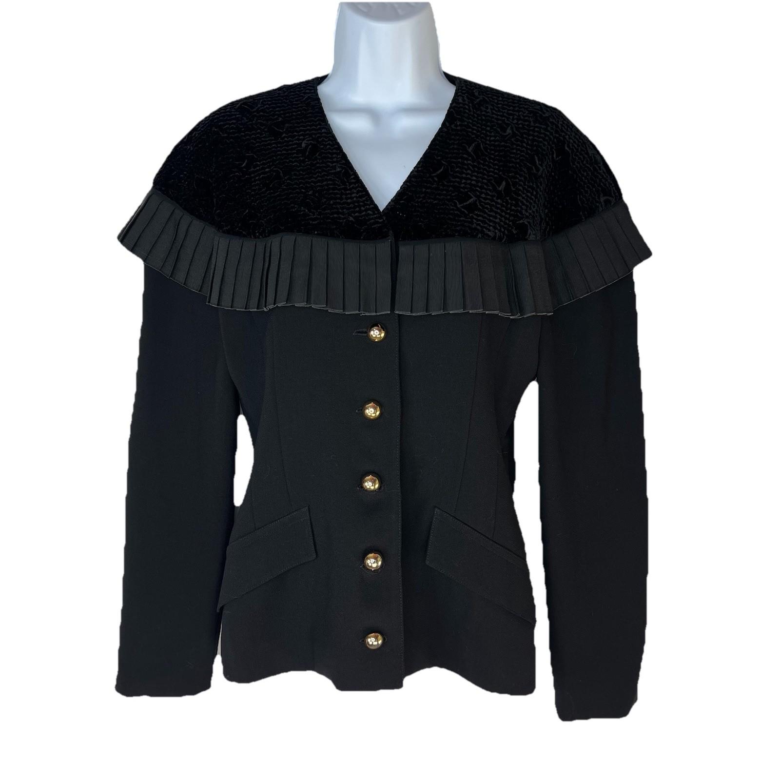 Roger Sakoum Paris Neiman Marcus VTG Wool Velour Blazer Size 40 Black Collarless