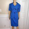 E R GERARD 2 PC Blue Double Breasted Short Sleeves Polyester Skirt Suit Size 14