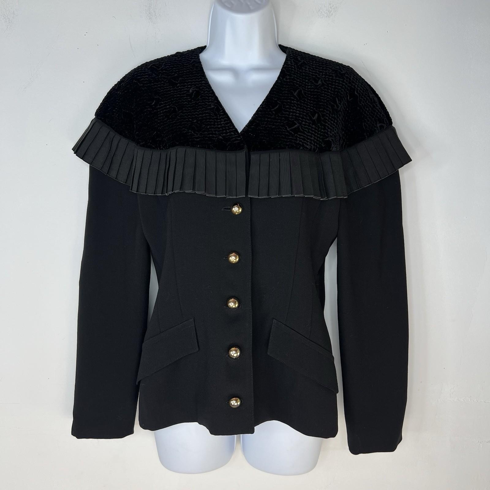 Roger Sakoum Paris Neiman Marcus VTG Wool Velour Blazer Size 40 Black Collarless