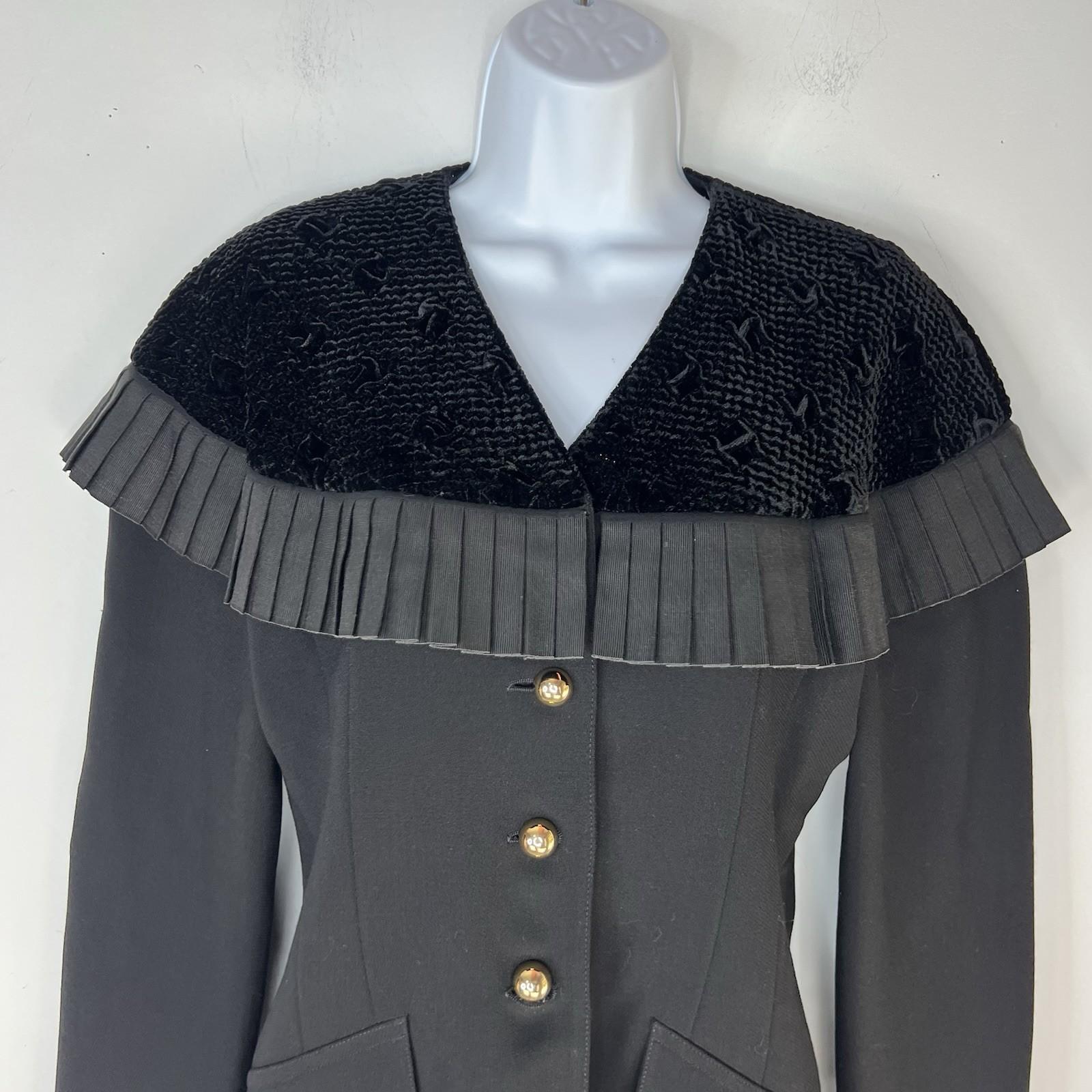 Roger Sakoum Paris Neiman Marcus VTG Wool Velour Blazer Size 40 Black Collarless