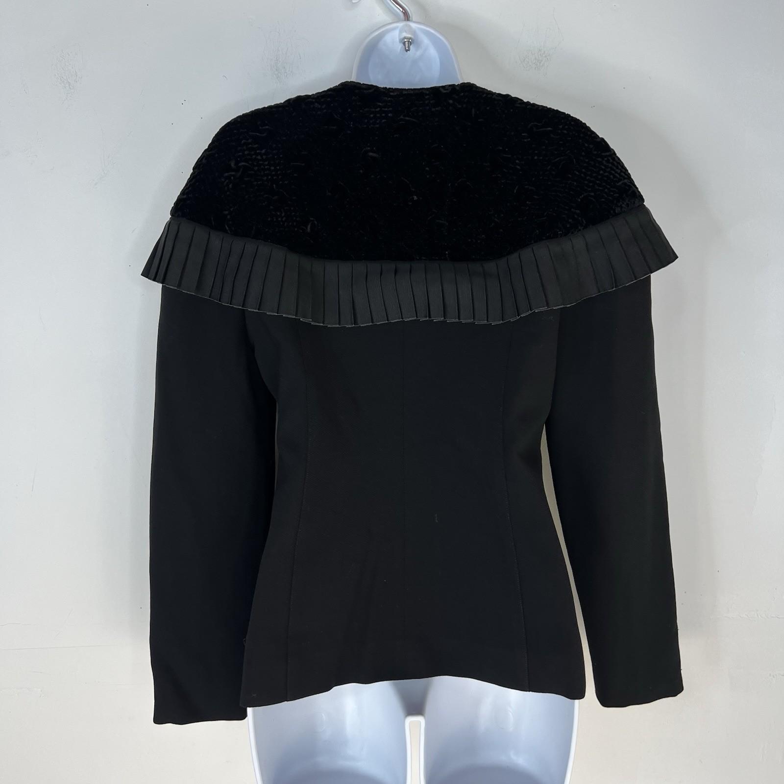 Roger Sakoum Paris Neiman Marcus VTG Wool Velour Blazer Size 40 Black Collarless