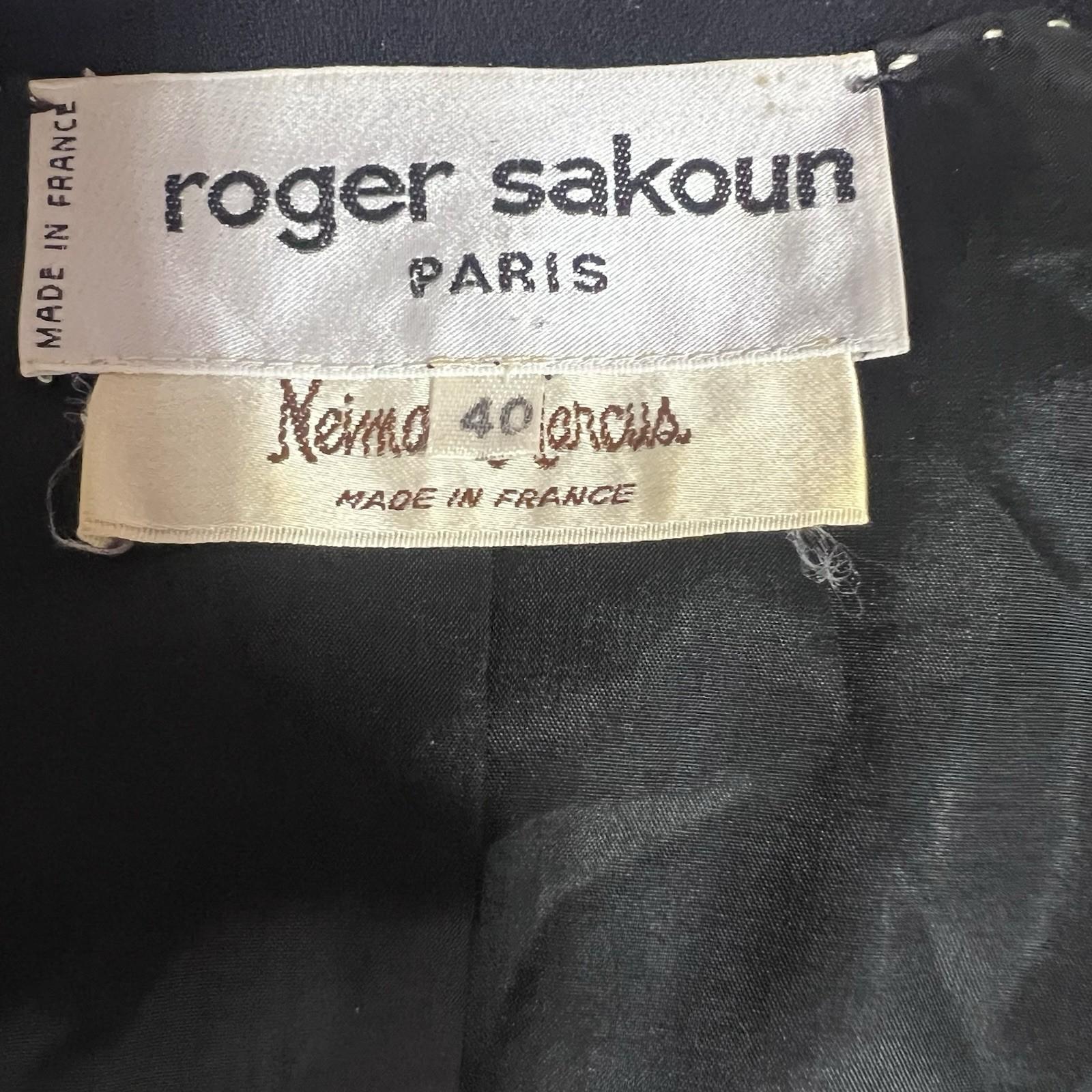 Roger Sakoum Paris Neiman Marcus VTG Wool Velour Blazer Size 40 Black Collarless