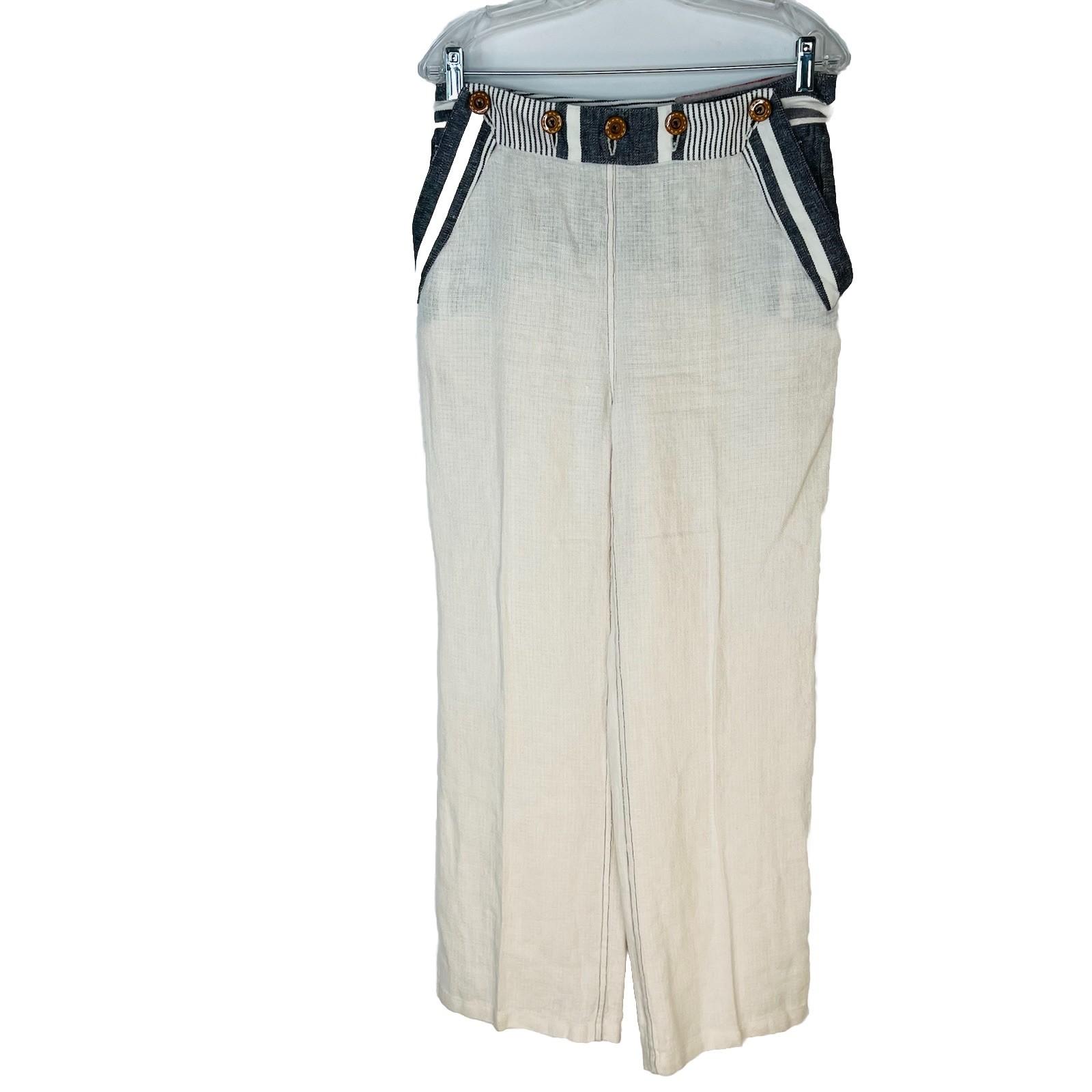 Anthropologie Koto Bolofo Linen Pants Size 10 White Black Back Lace Unique