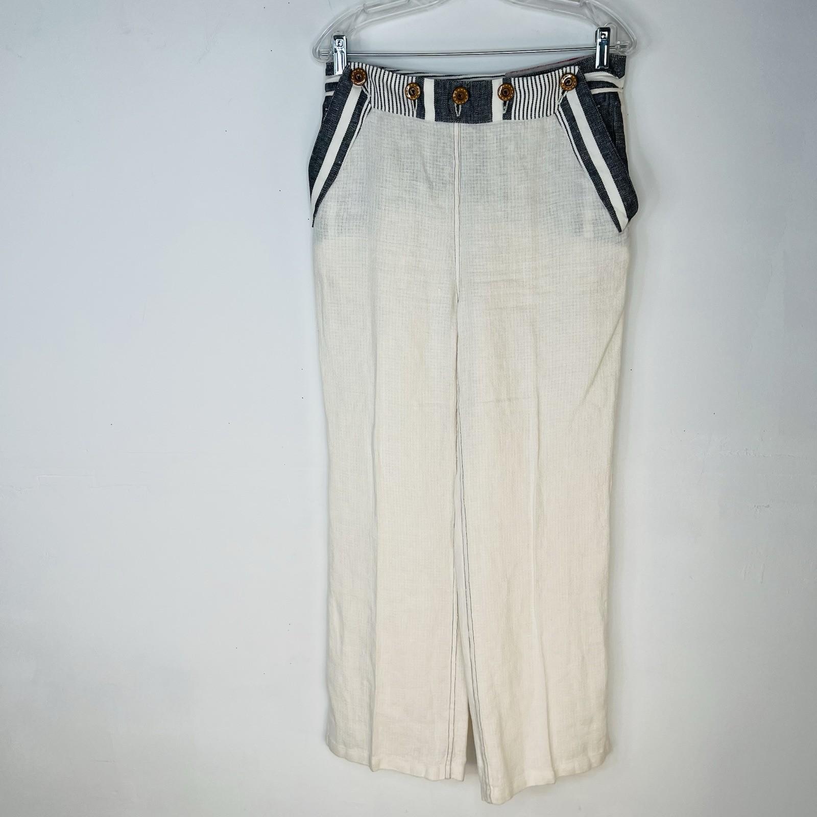 Anthropologie Koto Bolofo Linen Pants Size 10 White Black Back Lace Unique