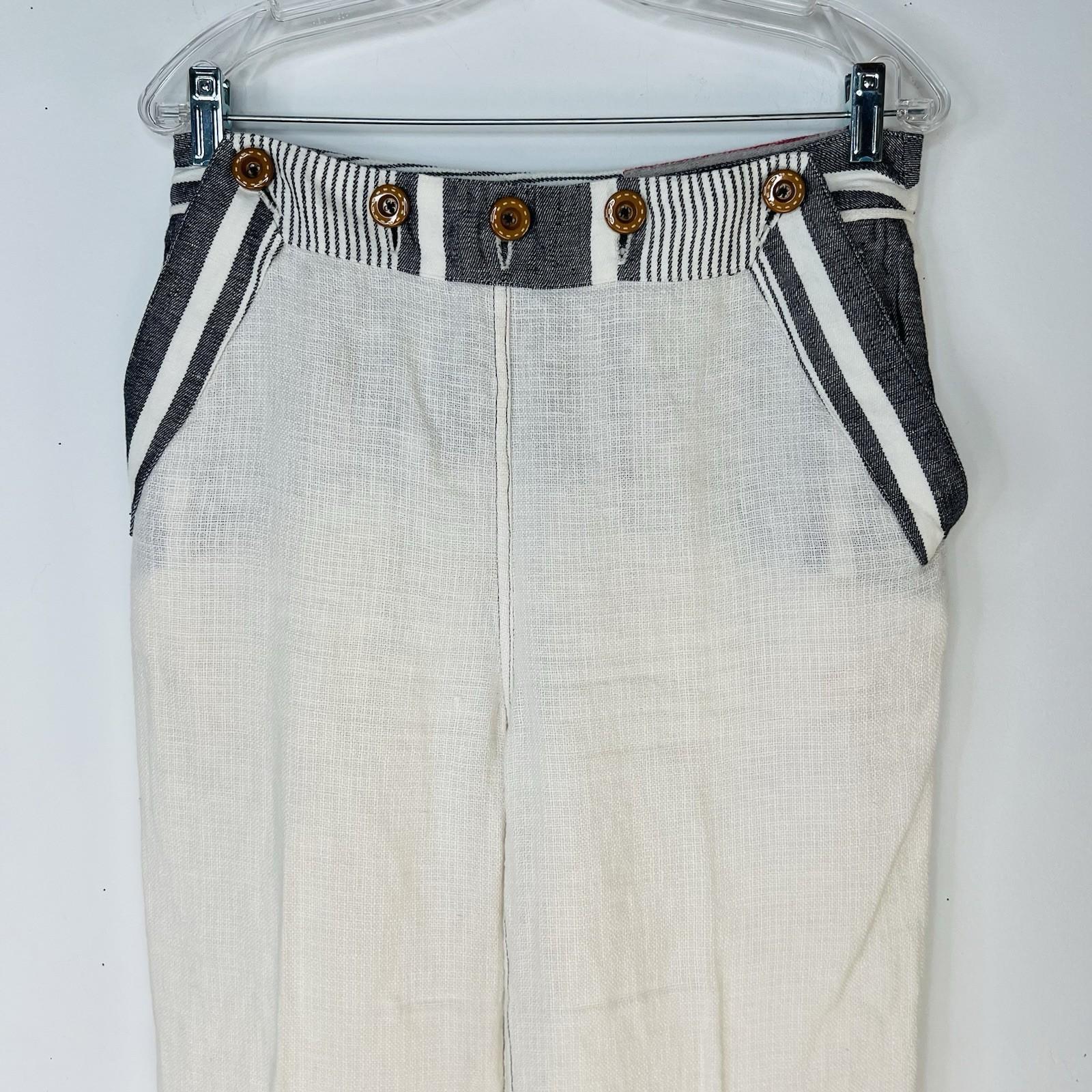 Anthropologie Koto Bolofo Linen Pants Size 10 White Black Back Lace Unique