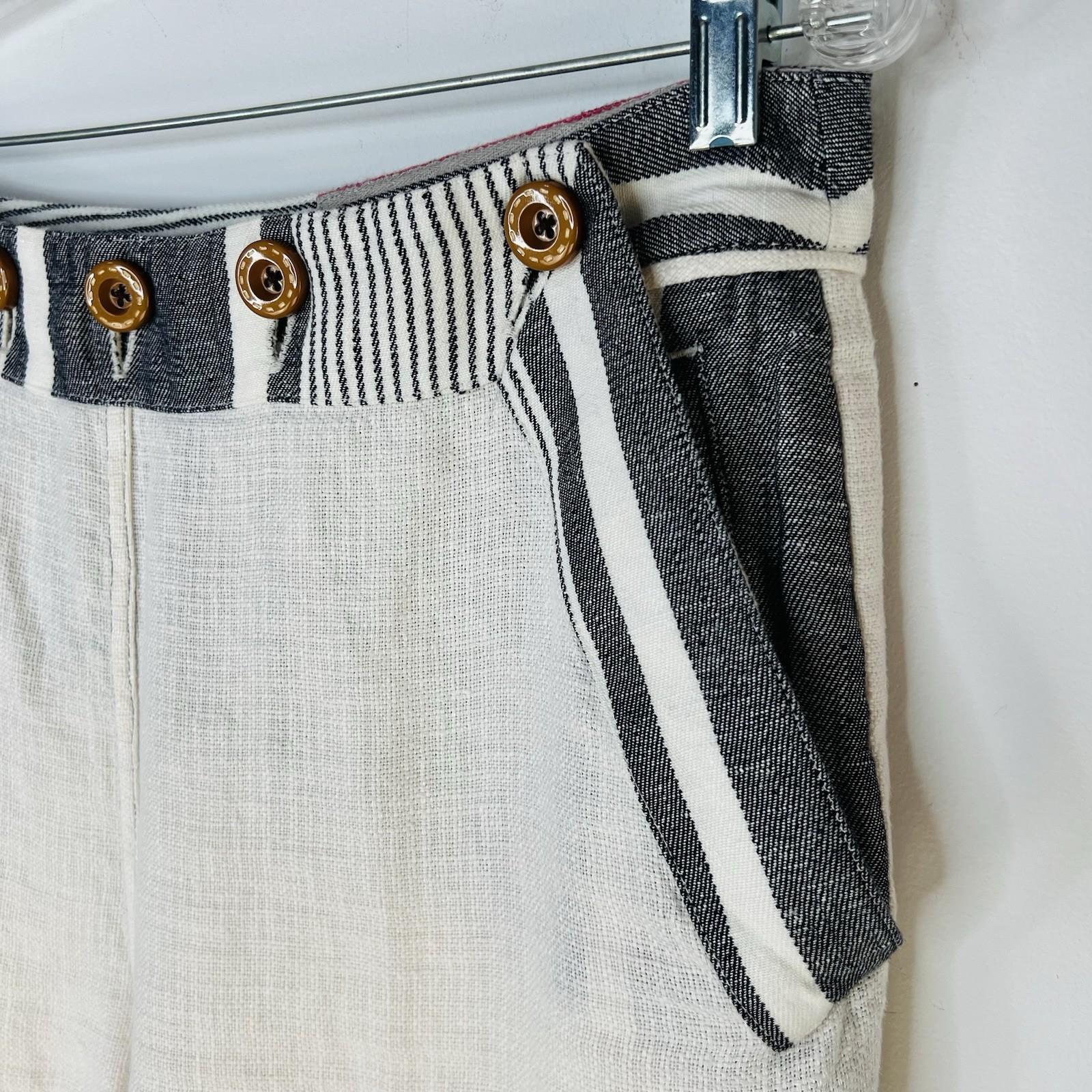 Anthropologie Koto Bolofo Linen Pants Size 10 White Black Back Lace Unique