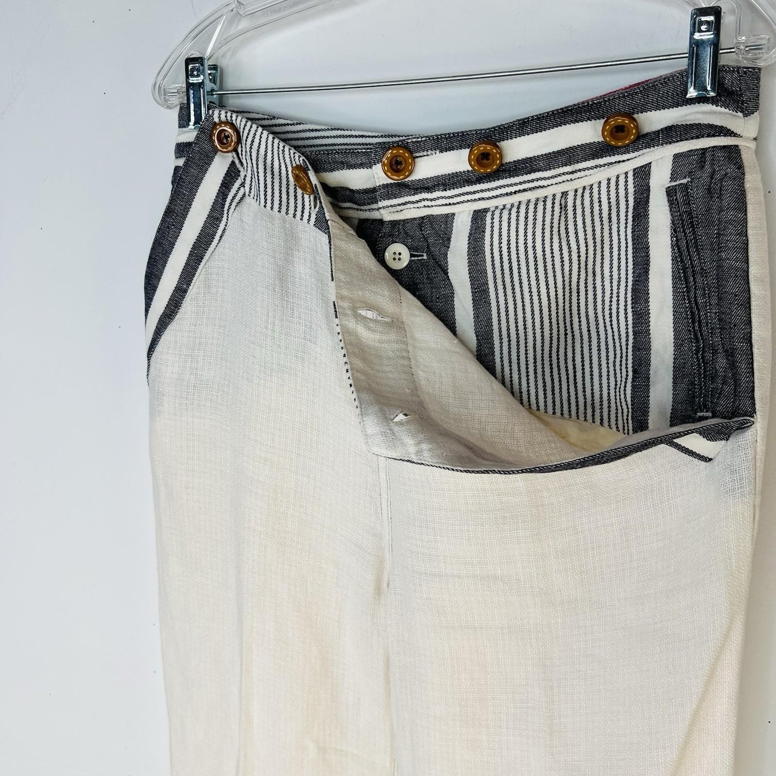 Anthropologie Koto Bolofo Linen Pants Size 10 White Black Back Lace Unique