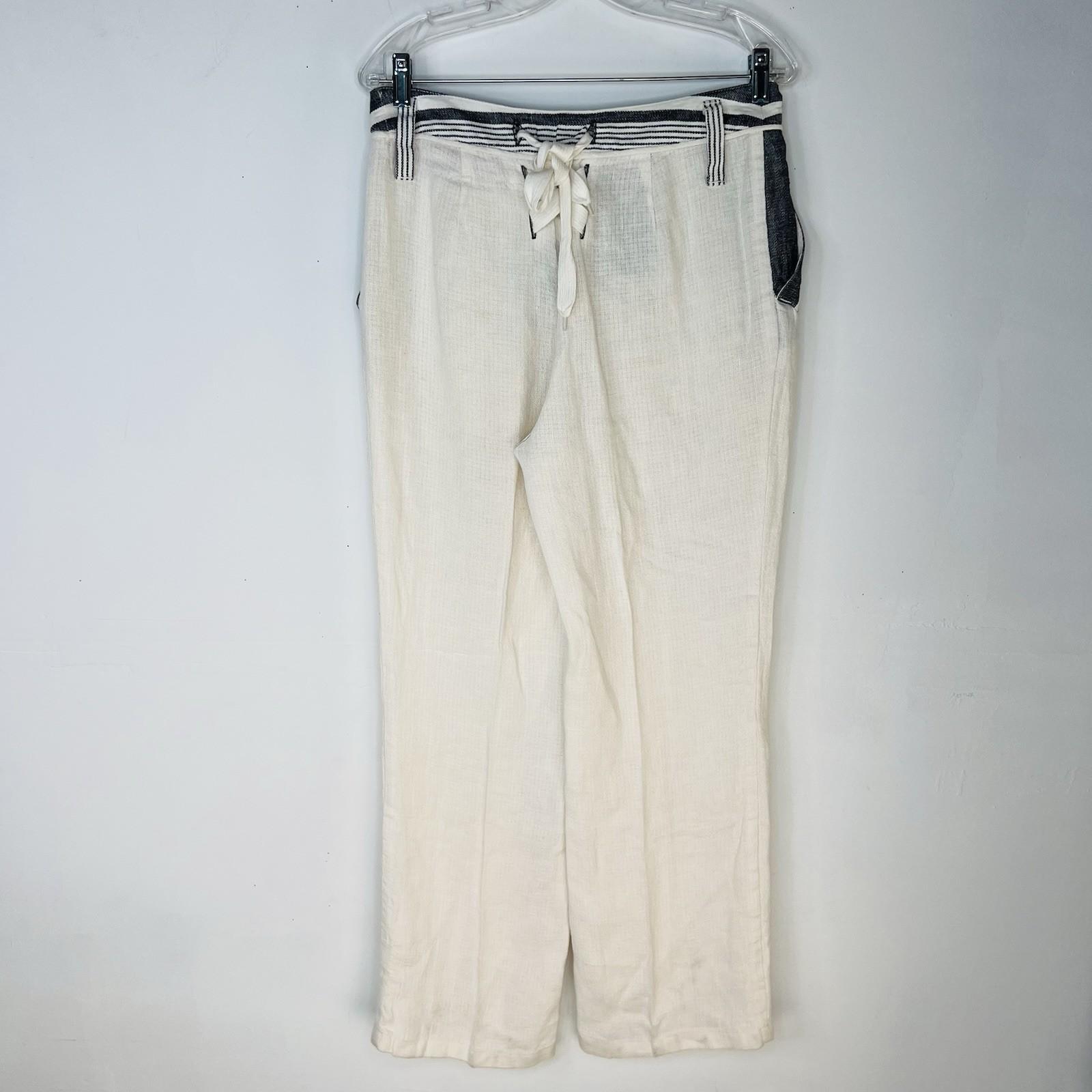 Anthropologie Koto Bolofo Linen Pants Size 10 White Black Back Lace Unique
