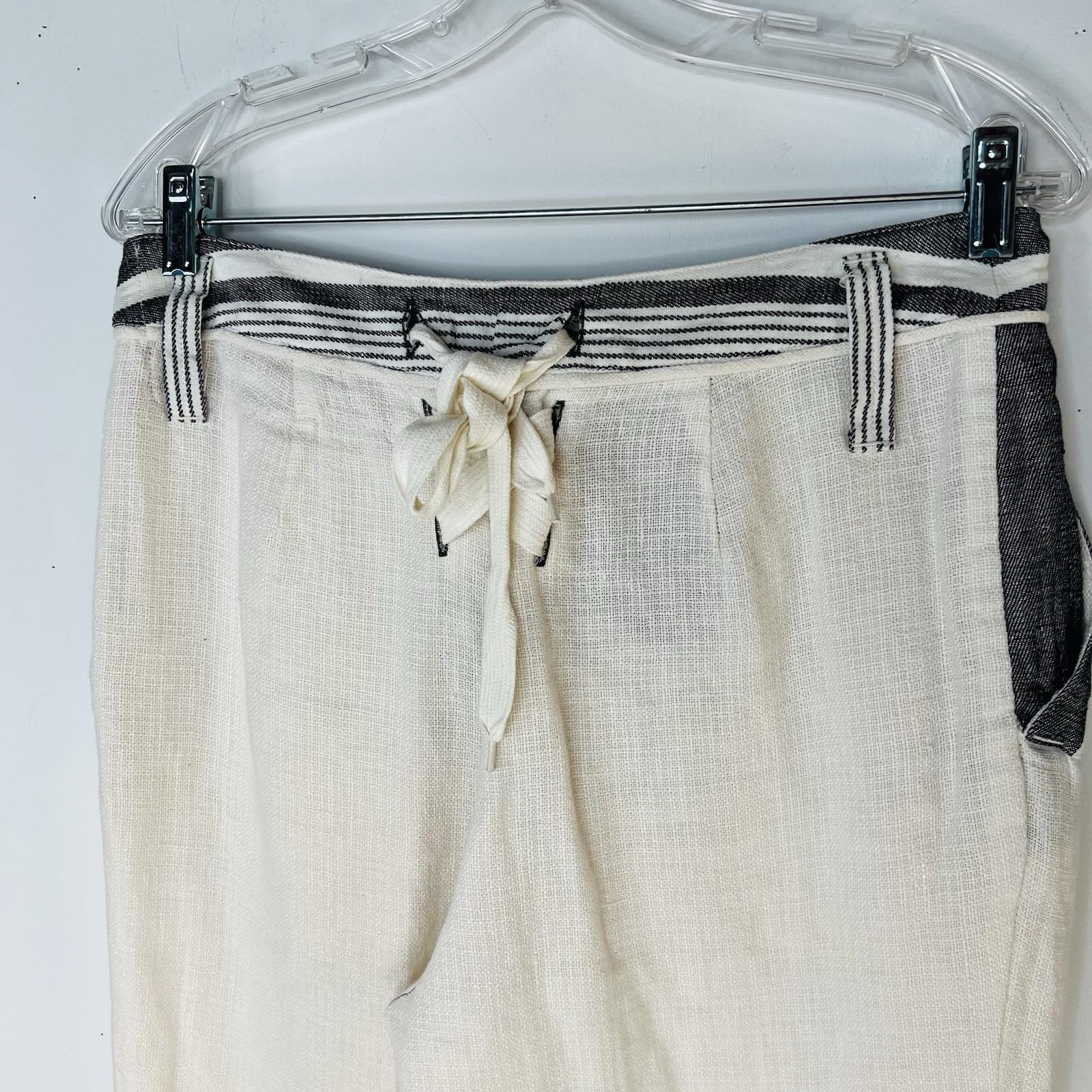 Anthropologie Koto Bolofo Linen Pants Size 10 White Black Back Lace Unique