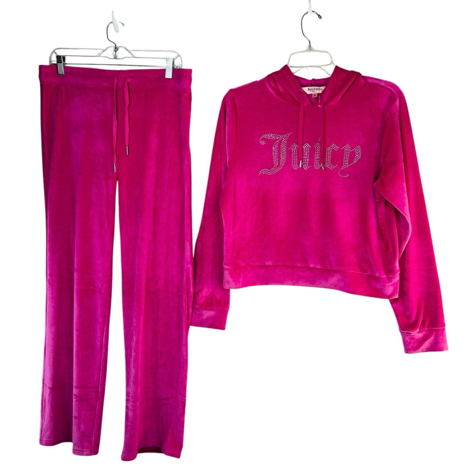 Juicy Couture Velour Tracksuit Pant Set  L Hoodie OG Bling Pink Loungewear Y2K